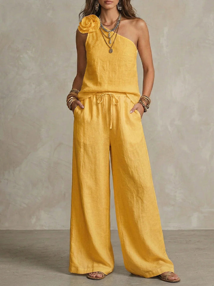 Elegant Bicolor Set - Sleeveless Shirt and Pants