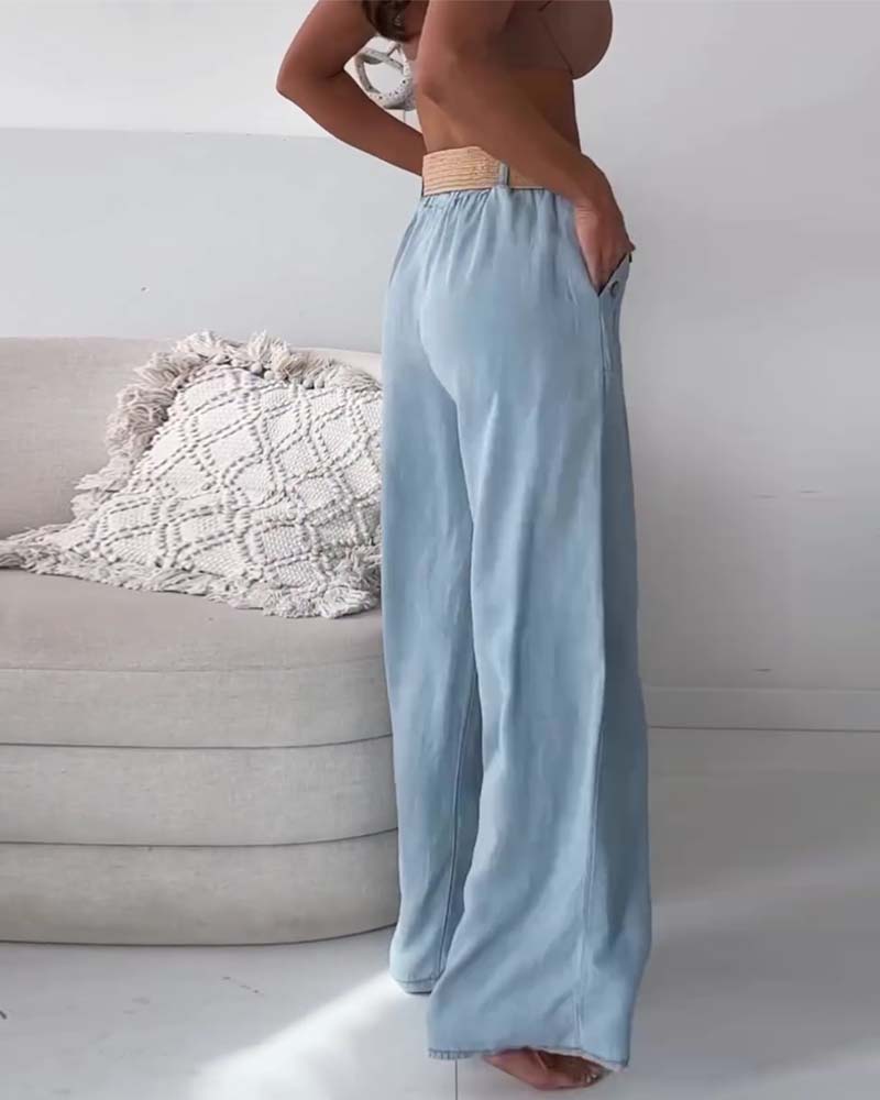 Washed Denim Wide-Leg Pants