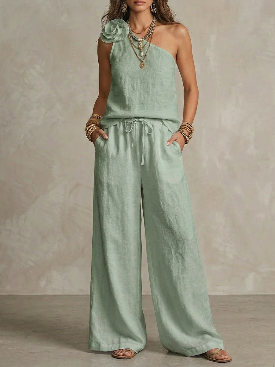 Elegant Bicolor Set - Sleeveless Shirt and Pants