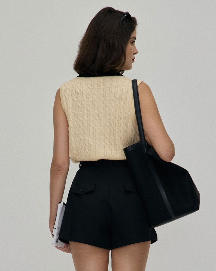 Anna-Berg | High-waisted Pleated Belted Shorts for Women, Black