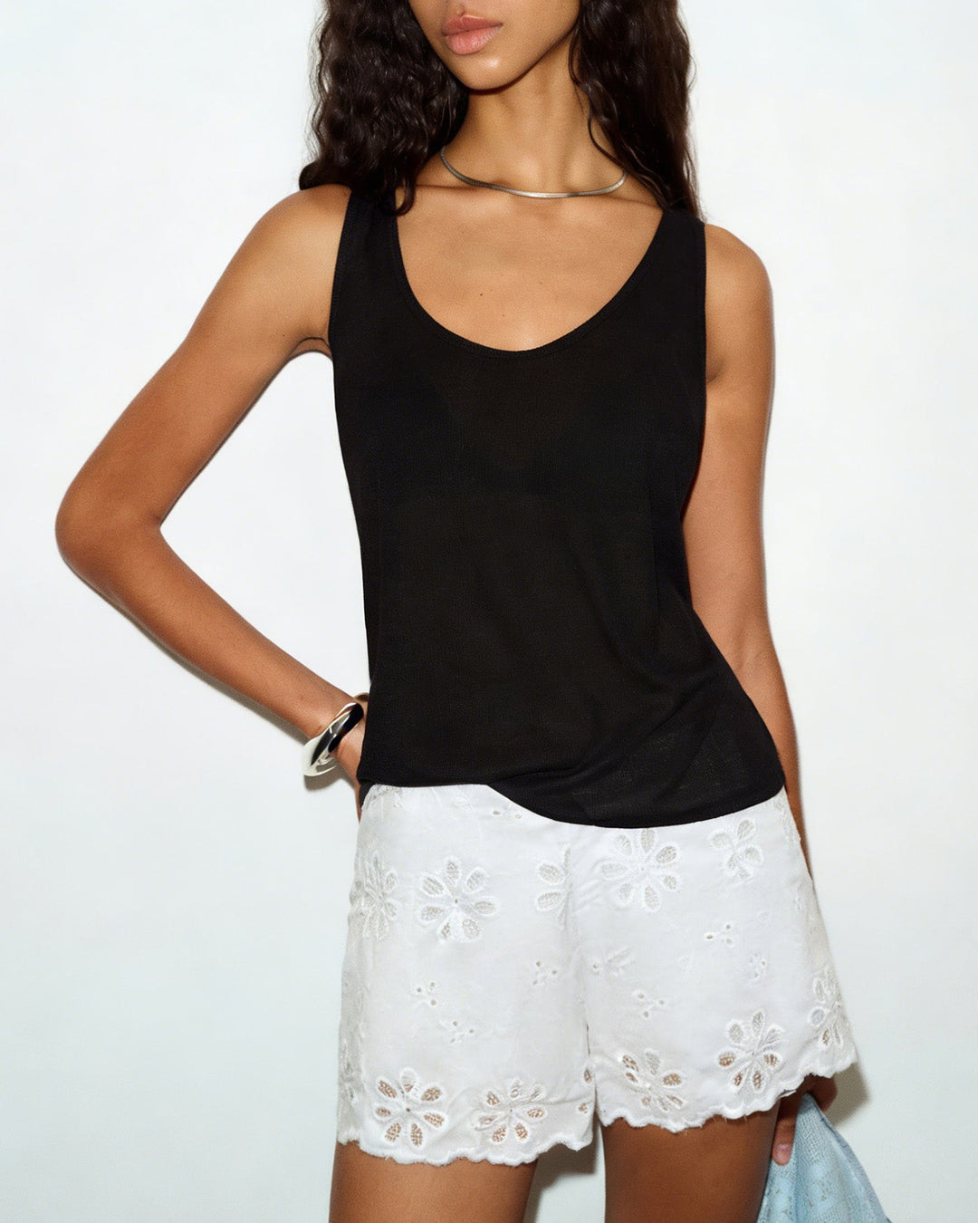 Anna-Berg | Floral Button Shorts for Women, White, Casual Fit